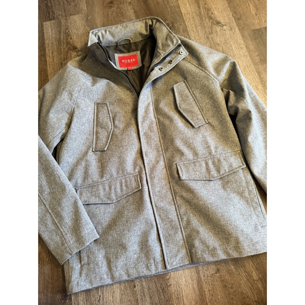 Men's Guess Los Angeles Large Size Gray Jacket Full Zip Storable Hood